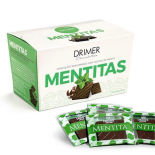 Caja Mentitas Chocolate Semiamargo con Hojitas de Menta (10u) x 100g – Drimer