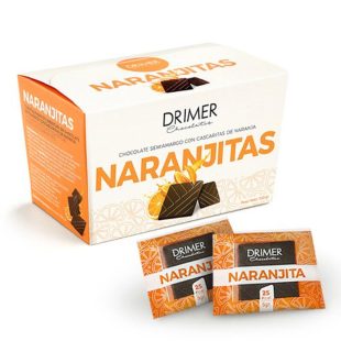 Caja Naranjitas Chocolate Semiamargo con Cascaritas de Naranja (10u) x 100g – Drimer